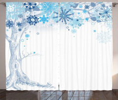 Abstract Tree Snowflakes Curtain