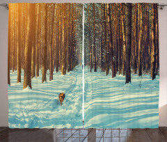 Skier Running Dog Forest Curtain