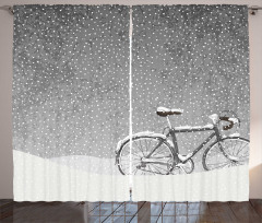 Bicycle Snow Calm Scene Curtain