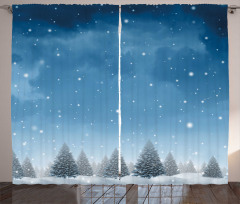 Xmas Blue Forest Trees Curtain