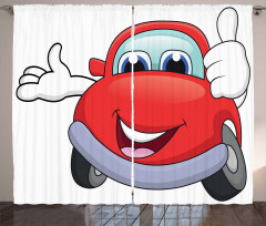 Cartoon Red Vehicle Happy Curtain