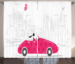 Woman Driving Vintage Car Curtain