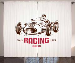 Retro Race Car Emblem Curtain