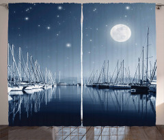 Calm Marina at Night Moon Curtain