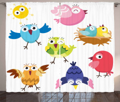 Funny Birds Sun Cartoon Curtain