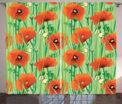 Poppy Flowers Field Curtain