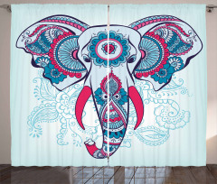 Doodle Elephant Design Curtain