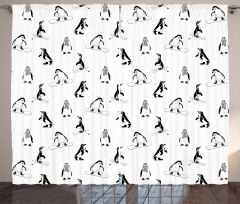 Skiing Penguins in Scarves Curtain