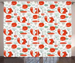 Squirrel Fox Fungus Tea Curtain