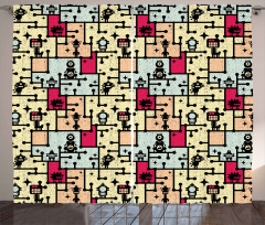 Robots on Grid Squares Curtain