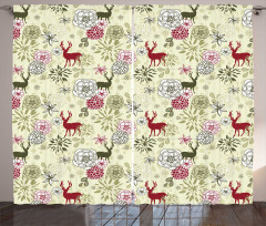 Deer Flowers Christmas Curtain