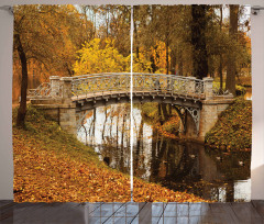 Old Bridge in Fall Forest Curtain