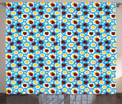 Abstract Daisies Bugs Curtain