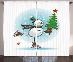 Skating Xmas Tree Snow Curtain