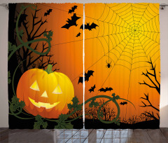Pumpkin Leaves Bats Curtain