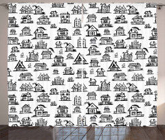 Village Houses Doodle Town Curtain