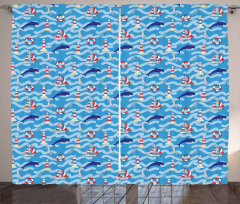 Wavy Lines Dolphins Curtain