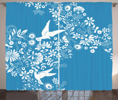 Flowers Flying Doves Asian Curtain