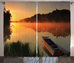 Boat on Misty Shoreline Curtain