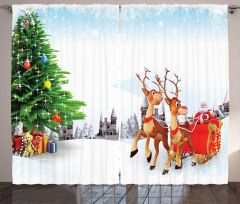 Snowy Village Sleigh Tree Curtain