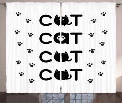 Cat Text with Paw Prints Curtain