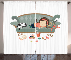 Sleeping Girl with Cat Curtain