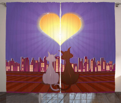 Cat Couple Heart Moon Curtain
