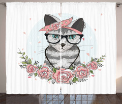 Hipster Cool Cat Portrait Curtain