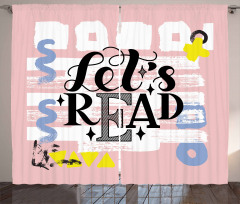 Lets Read Phrase Pastel Curtain