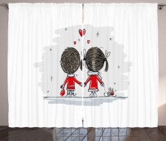 Couple Cartoon Art Style Curtain