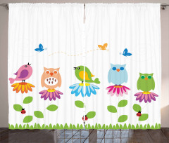 Cartoon Chamomile Birds Curtain