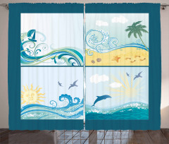 Maritime Themed Waves Curtain