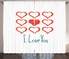 Scribble Red Hearts Curtain
