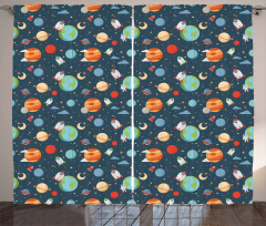 Cartoon Planets in Space Curtain