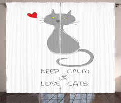 Grey Cat Red Heart Curtain