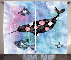 Floral Whale and Fish Curtain