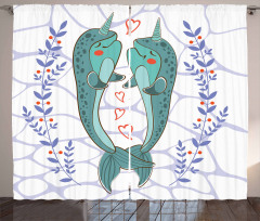 Valentines Day Whales Curtain