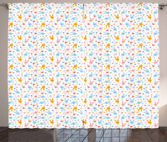 Baby Bunnies Flowers Curtain