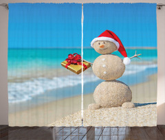 Sand Snowman Santa Hat Curtain