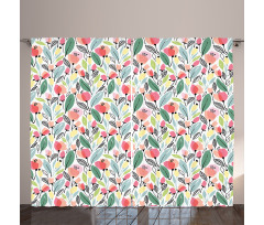 Hand Drawn Style Poppies Curtain