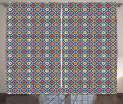 Checkered Floral Retro Curtain