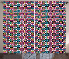 Checkered Doodle Eggs Curtain