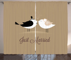 Just Married Birds Kiss Curtain