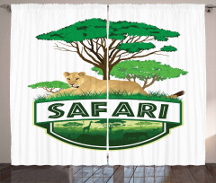 African Green Trees Lion Curtain