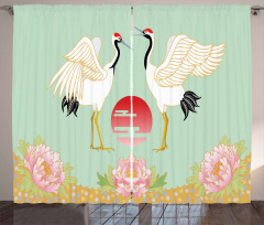 Japanese Cranes Sunrise Curtain