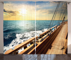 Yacht on Sea Sunset Curtain
