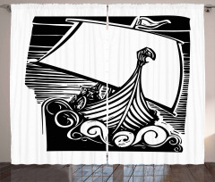 Viking Longboat on Waves Curtain