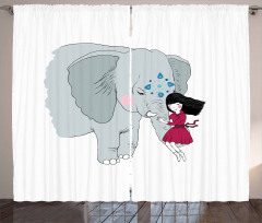 Girl on Trunk of Elephant Curtain