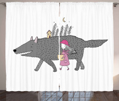 Girl with a Giant Wolf Curtain