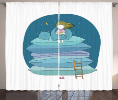 Girl on Pillows Bedtime Curtain